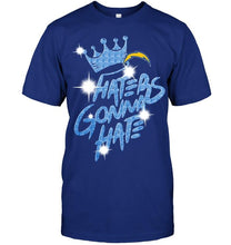 Load image into Gallery viewer, Los Angeles Chargers crown haters gonna hate glitter pattern t shirt