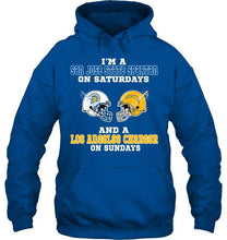 Load image into Gallery viewer, I'm San Jose State Spartan on saturdays and Los Angeles Charger on sundays shirt