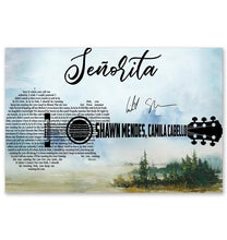 Load image into Gallery viewer, Shawn Mendes Camila Cabello Senorita lyric guitar typography poster
