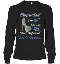 Load image into Gallery viewer, Los Angeles Chargers girl i am who i am your approval isn't needed high heel lips diamond glitter pattern t shirt