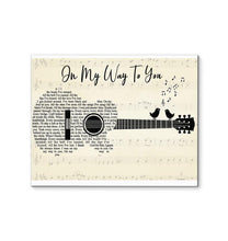 Load image into Gallery viewer, Cody Johnson On My Way To You lyric guitar typography with bird whispering canvas