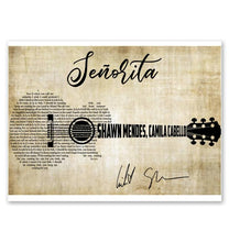 Load image into Gallery viewer, Shawn Mendes Senorita ft camila cabello lyric guitar typography signed poster
