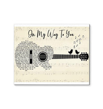 Load image into Gallery viewer, Cody Johnson On My Way To You lyric guitar typography with bird whispering canvas