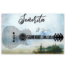 Load image into Gallery viewer, Shawn Mendes Camila Cabello Senorita lyric guitar typography poster