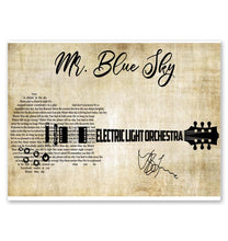 Load image into Gallery viewer, Electric Light Orchestra Mr Blue sky lyric guitar typography signed poster