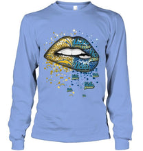 Load image into Gallery viewer, Los Angeles Chargers and UCLA Bruins glitter pattern sexy lips t shirt