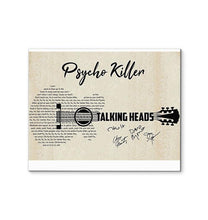 Load image into Gallery viewer, Talking Heads psycho killer lyric guitar typography signed canvas