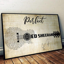 Load image into Gallery viewer, ed sheeran perfect lyric guitar typography signed poster canvas