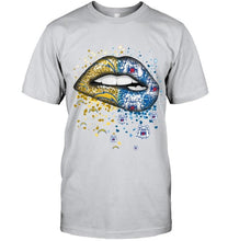 Load image into Gallery viewer, Los Angeles Chargers and Fresno State Bulldogs glitter pattern sexy lips t shirt