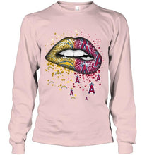 Load image into Gallery viewer, Los Angeles Chargers and Los Angeles Angels glitter pattern sexy lips t shirt