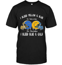 Load image into Gallery viewer, I bleed UCLA Bruins yellow &amp; blue on saturday sunday I bleed Los Angeles Chargers gold &amp; blue shirt