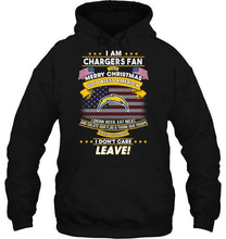 Load image into Gallery viewer, Los Angeles Chargers fan Say merry christmas drink beer eat meat salute our flag if offend you I don't care shirt