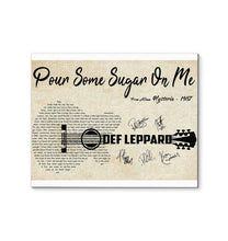 Load image into Gallery viewer, Def Leppard Pour some sugar on me lyric guitar typography signed canvas