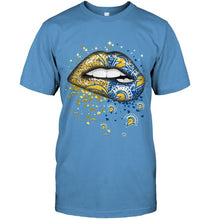 Load image into Gallery viewer, Los Angeles Chargers and San Jose State Spartans glitter pattern sexy lips t shirt