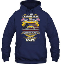 Load image into Gallery viewer, Los Angeles Chargers fan Say merry christmas drink beer eat meat salute our flag if offend you I don't care shirt