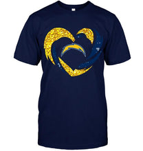 Load image into Gallery viewer, Los Angeles Chargers heart love golden glitter pattern hurricane shirt