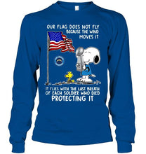 Load image into Gallery viewer, Flag does not fly because wind moves it It flies with breath of soldier died protecting it los angeles chargers snoopy shirt