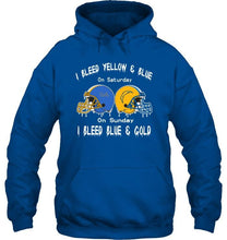 Load image into Gallery viewer, I bleed UCLA Bruins yellow &amp; blue on saturday sunday I bleed Los Angeles Chargers gold &amp; blue shirt