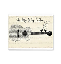 Load image into Gallery viewer, Cody Johnson On My Way To You lyric guitar typography with bird whispering canvas