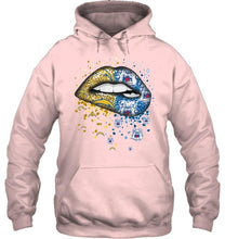 Load image into Gallery viewer, Los Angeles Chargers and Fresno State Bulldogs glitter pattern sexy lips t shirt