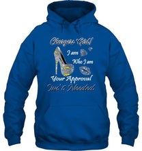 Load image into Gallery viewer, Los Angeles Chargers girl i am who i am your approval isn't needed high heel lips diamond glitter pattern t shirt