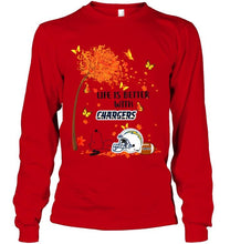 Load image into Gallery viewer, Life is better with los angeles chargers snoopy sleeping under autumn tree shirt