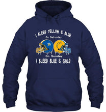 Load image into Gallery viewer, I bleed San Jose State Spartans yellow &amp; blue on saturday sunday I bleed Los Angeles Chargers gold &amp; blue shirt