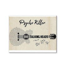 Load image into Gallery viewer, Talking Heads psycho killer lyric guitar typography signed canvas