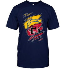 Load image into Gallery viewer, Los Angeles Chargers and San Diego State Aztecs layer under ripped shirt