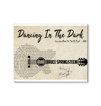 Load image into Gallery viewer, Bruce Springsteen dancing in the dark lyric guitar typography signed canvas