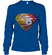 Load image into Gallery viewer, Los Angeles Chargers and Fresno State Bulldogs superman american flag layer shirt