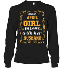 Load image into Gallery viewer, just april girl in love with husband Black T Shirt