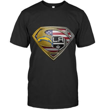 Load image into Gallery viewer, Los Angeles Chargers and Los Angeles Kings superman american flag layer shirt