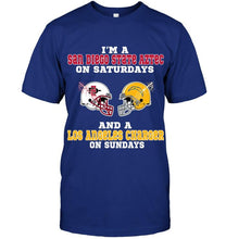 Load image into Gallery viewer, I'm San Diego State Aztec on saturdays and Los Angeles Charger on sundays shirt