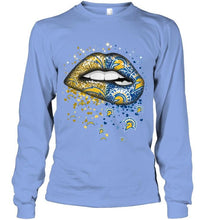 Load image into Gallery viewer, Los Angeles Chargers and San Jose State Spartans glitter pattern sexy lips t shirt