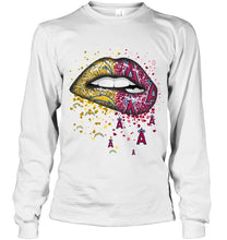 Load image into Gallery viewer, Los Angeles Chargers and Los Angeles Angels glitter pattern sexy lips t shirt
