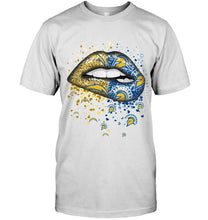 Load image into Gallery viewer, Los Angeles Chargers and San Jose State Spartans glitter pattern sexy lips t shirt