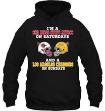 Load image into Gallery viewer, I'm San Diego State Aztecs on saturdays and Los Angeles Chargers on sundays shirt