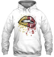 Load image into Gallery viewer, Los Angeles Chargers and Stanford Cardinal glitter pattern sexy lips t shirt