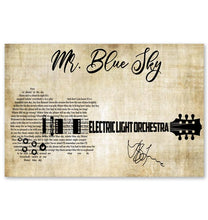 Load image into Gallery viewer, Electric Light Orchestra Mr Blue sky lyric guitar typography signed poster