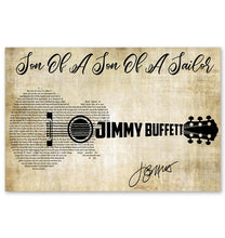 Load image into Gallery viewer, Jimmy buffett Son of a son of a sailor lyric guitar typography signed poster
