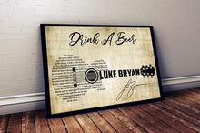 Load image into Gallery viewer, Luke Bryan Drink a beer lyric guitar typography signed poster canvas