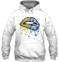 Load image into Gallery viewer, Los Angeles Chargers and Fresno State Bulldogs glitter pattern sexy lips t shirt