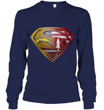 Load image into Gallery viewer, Los Angeles Chargers and Stanford Cardinal superman american flag layer shirt