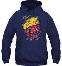 Load image into Gallery viewer, Los Angeles Chargers and San Diego State Aztecs layer under ripped shirt