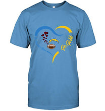 Load image into Gallery viewer, Go Powder blue Go gold Los Angeles Chargers fan heart shirt