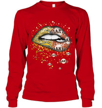 Load image into Gallery viewer, Los Angeles Chargers and San Francisco Giants glitter pattern sexy lips t shirt