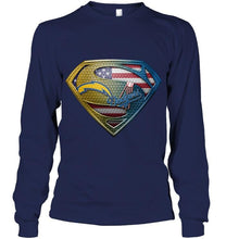 Load image into Gallery viewer, Los Angeles Chargers and Los Angeles Dodgers superman american flag layer shirt