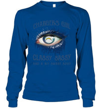 Load image into Gallery viewer, Los Angeles Chargers girl classy sasy and a bit smart asy glitter pattern eye t shirt
