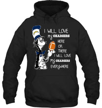 Load image into Gallery viewer, I will love my Los Angeles Chargers here or there love everywhere the cat fan simpson shirt